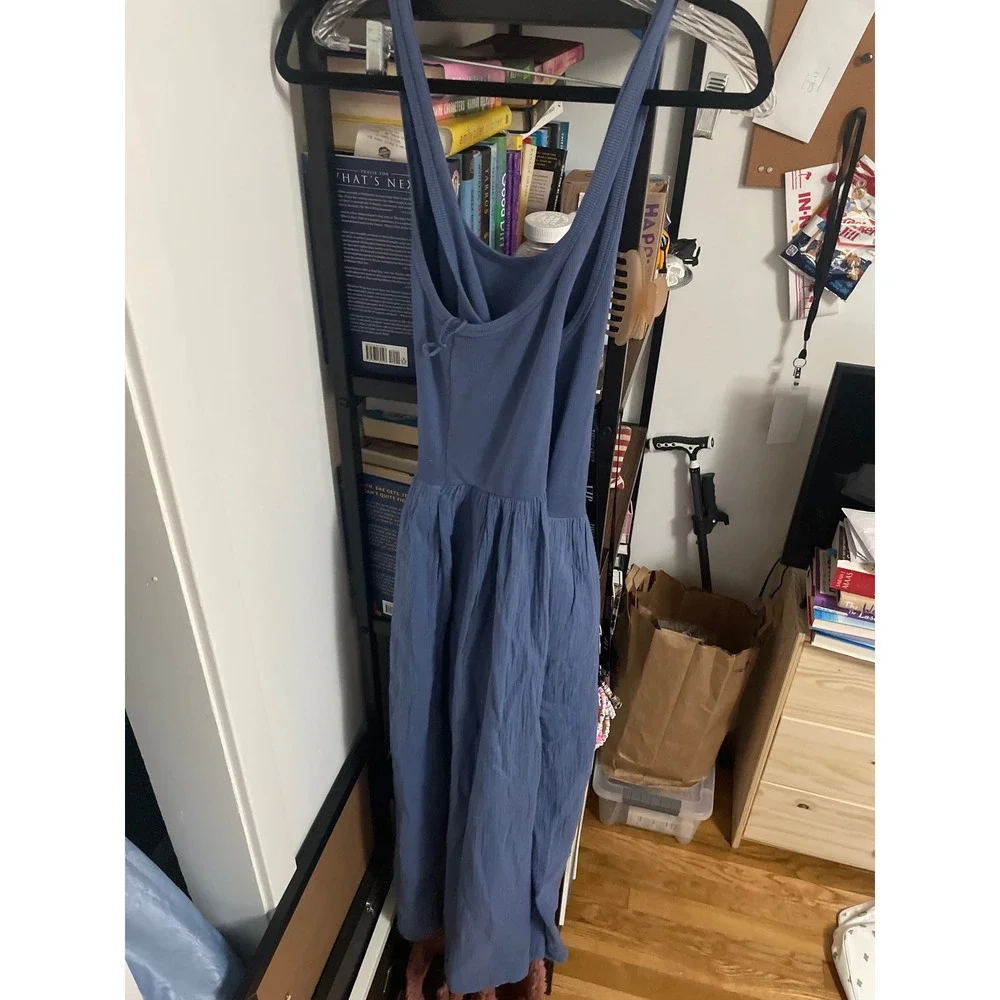 Aerie Blue Ribbed Drop Waist Maxi Dress Sleeveless NWT XL